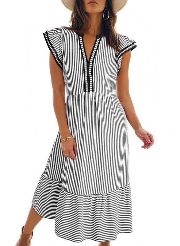Dokotoo Womens Dresses 2026 V-Neck Cap Sleeve Empire Waist Dress