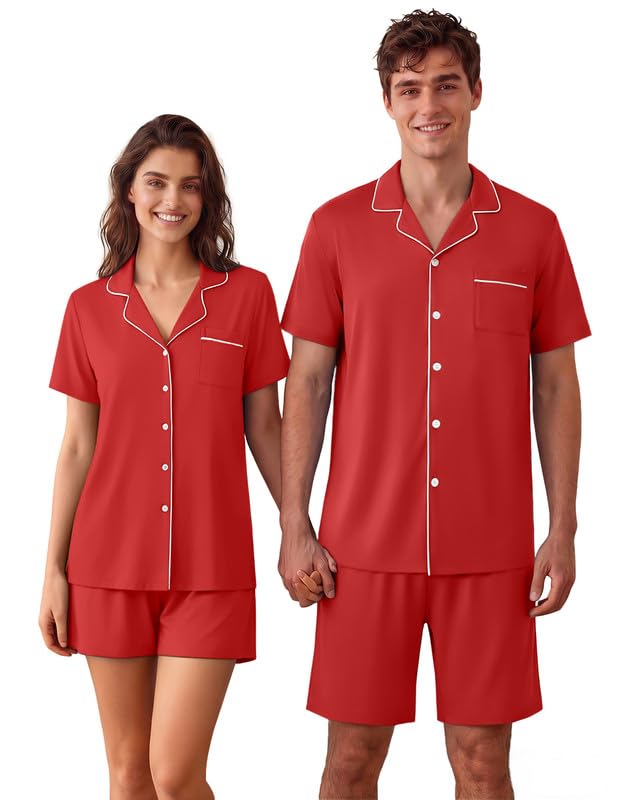 Ekouaer Matching Pajamas for Couples Short Sleeve Pjs 2 Piece Lounge Sets