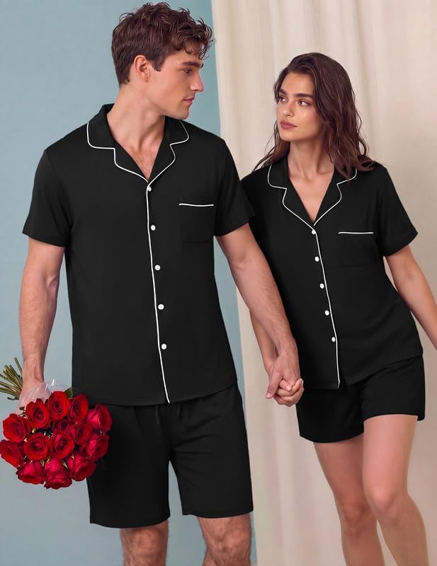 Ekouaer Matching Pajamas for Couples Short Sleeve Pjs 2 Piece Lounge Sets
