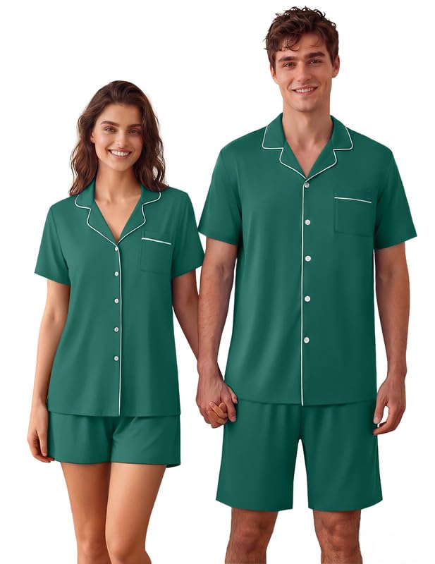 Ekouaer Matching Pajamas for Couples Short Sleeve Pjs 2 Piece Lounge Sets