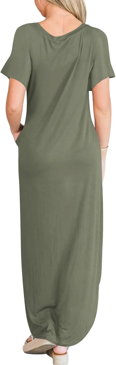 ANRABESS Womens Summer Maxi Dress Short Sleeve Casual Loose Long T Shirt Dresses Split Vacation Beach Sundress Travel Outfits