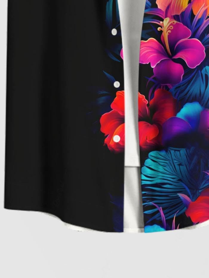 ROSE GAL Matchable Couples Hawaiian Men Shirt and Women Vintage V-Neck Split Dress
