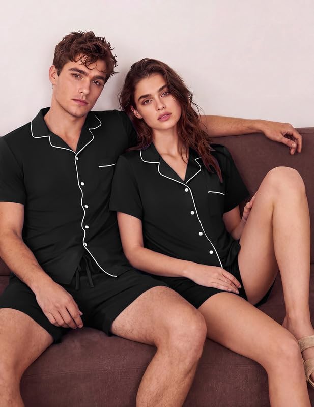 Ekouaer Matching Pajamas for Couples Short Sleeve Pjs 2 Piece Lounge Sets
