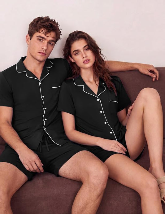 Ekouaer Matching Pajamas for Couples Short Sleeve Pjs 2 Piece Lounge Sets