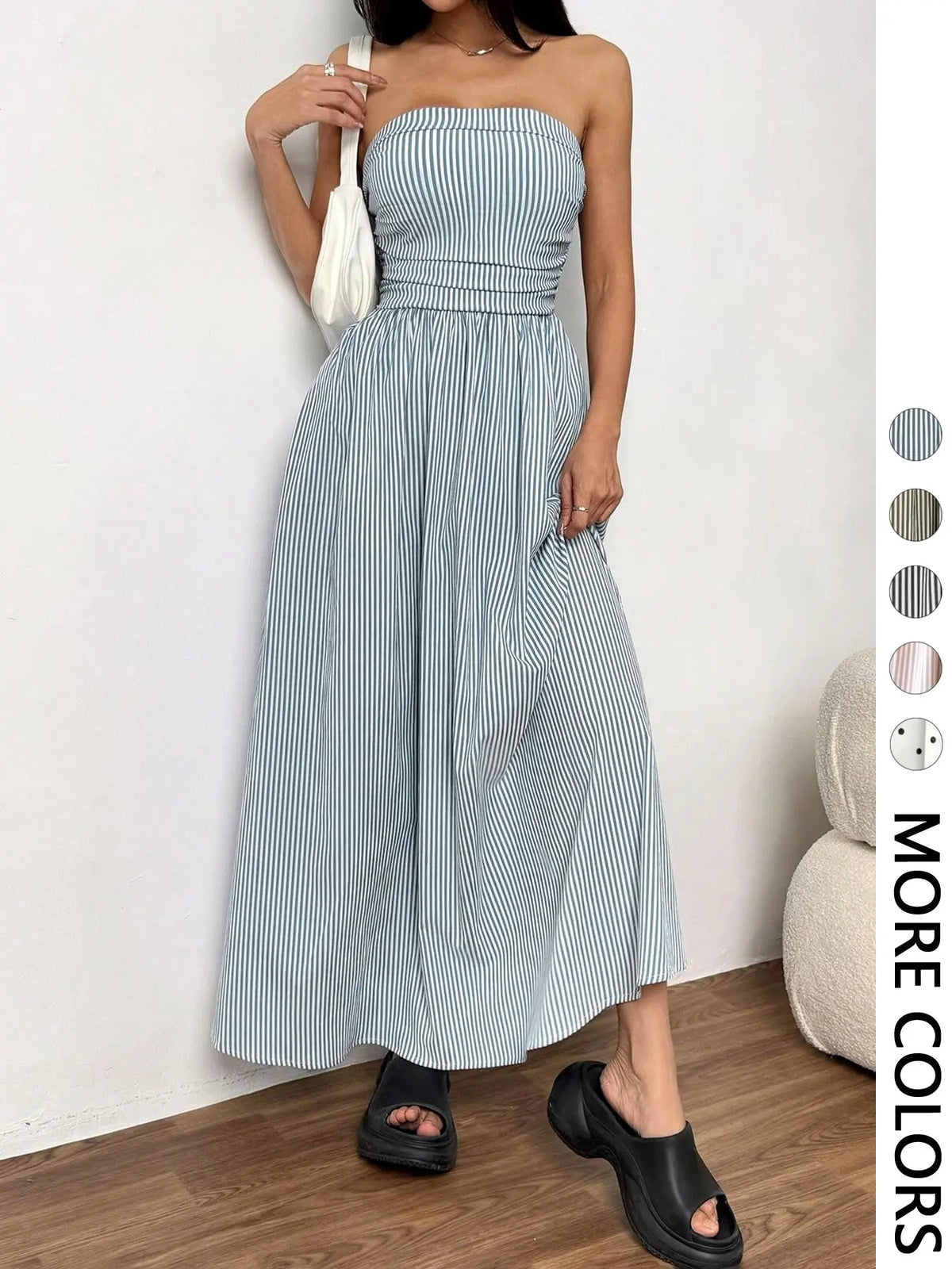 Women's Striped Strapless Tube Dress, Casual Sleeveless Dress for Summer, Fashion Women's Clothing for Daily Wear