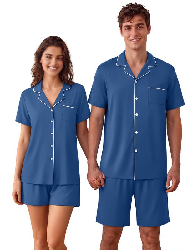 Ekouaer Matching Pajamas for Couples Short Sleeve Pjs 2 Piece Lounge Sets