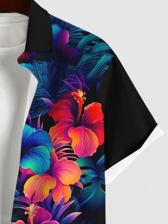 ROSE GAL Matchable Couples Hawaiian Men Shirt and Women Vintage V-Neck Split Dress