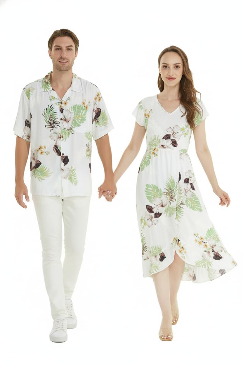 Matchable Couple Hawaiian Shirt or Wrap Dress Signature Prints Pineapple