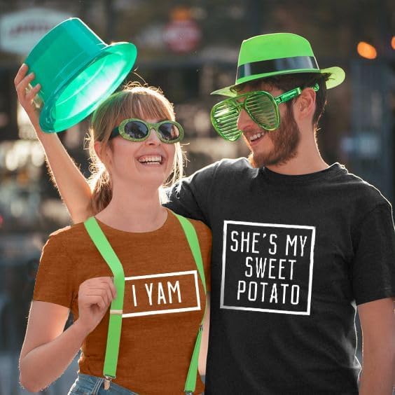 She's My Sweet Potato I Yam T-Shirt Couples Holiday Matching Shirts for Husband and Wife Casual Short Sleeve Tops
