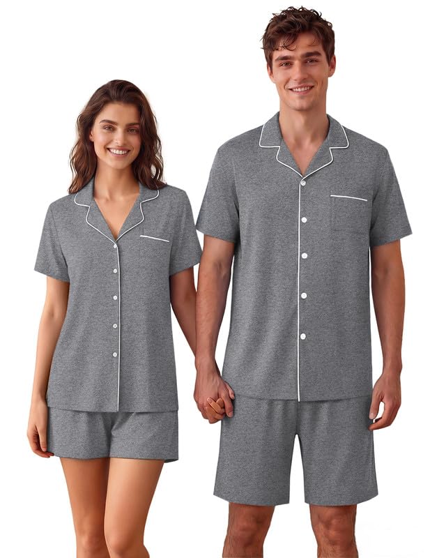Ekouaer Matching Pajamas for Couples Short Sleeve Pjs 2 Piece Lounge Sets