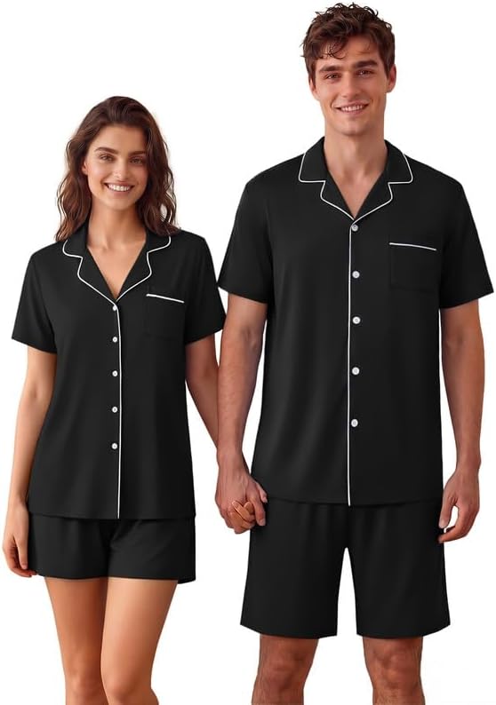 Ekouaer Matching Pajamas for Couples Short Sleeve Pjs 2 Piece Lounge Sets