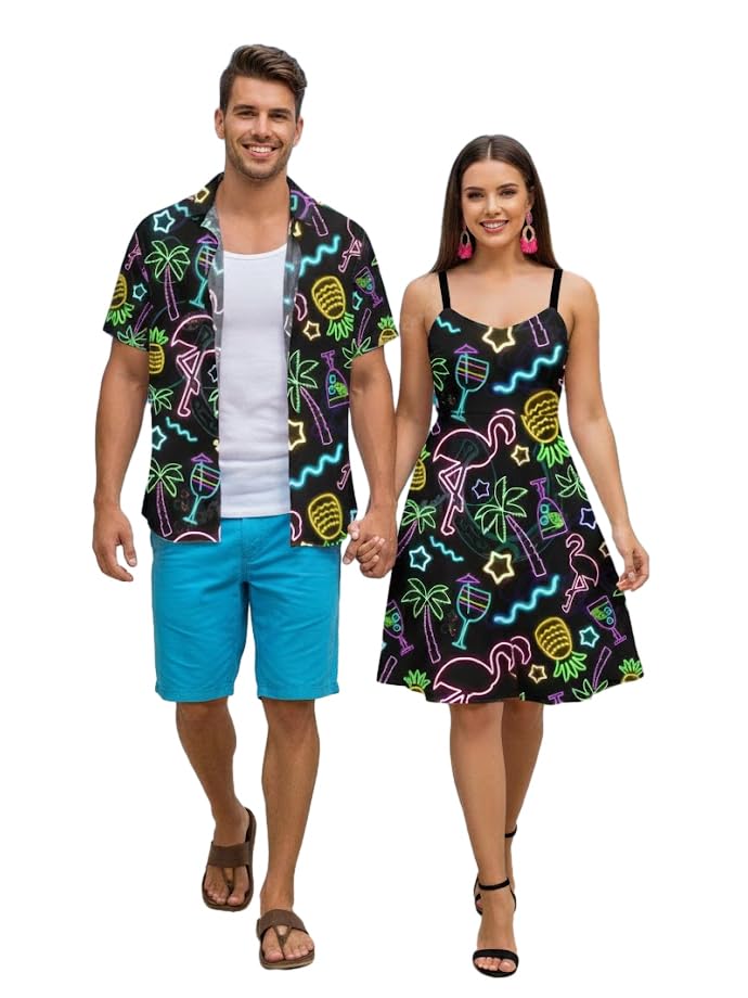 ROSE GAL Matchable Couples Hawaiian Men Shirt and Women Vintage Vintage Sleeveless Dress