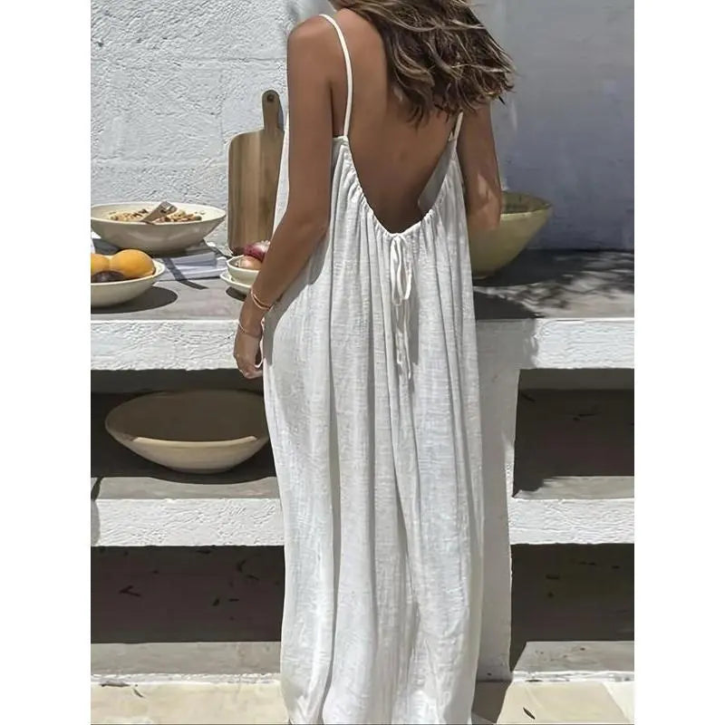 GYNLEUX Women's Basic Solid Color Backless Cami Dress - 1-3 Pcs, Comfortable Fabric Casual Women's Clothing for Summer Beach Holiday Sleeveless Dress, Backless Dress