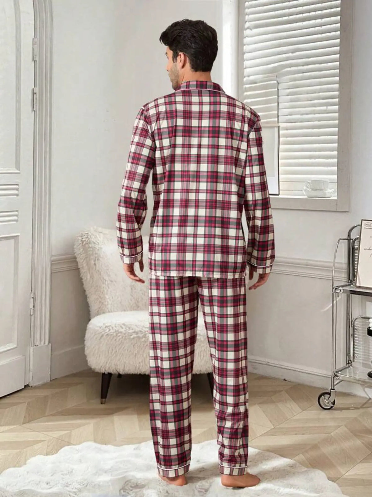 Couple Matching Sleepwear Long Sleeve Casual Soft Two-Piece Pajama Set, Unisex Spring & Fall Home Wear, Comfortable Loungewear for Men and Women