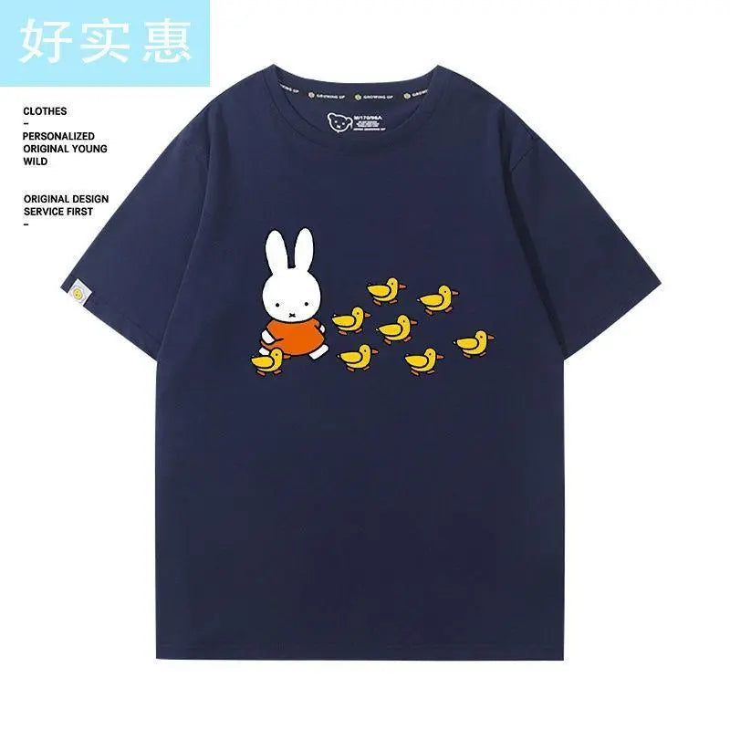 Kawaii Miffy Rabbit T-shirt Picture Book Series Little Rabbit Girl Miffy Cartoon Pure Cotton Half-sleeved Couple Top