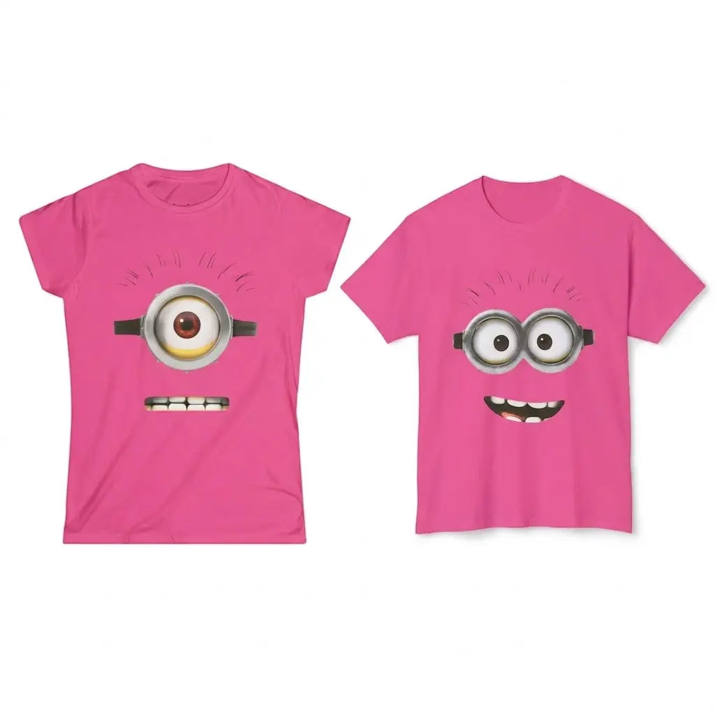 Funny Yellow Cartoon Couple Graphic Tee, One-Eye & Two-Eyes Character Shirt, Casual Cotton Unisex Streetwear #funnytee #cartoonshirt #graphictee #streetwear
