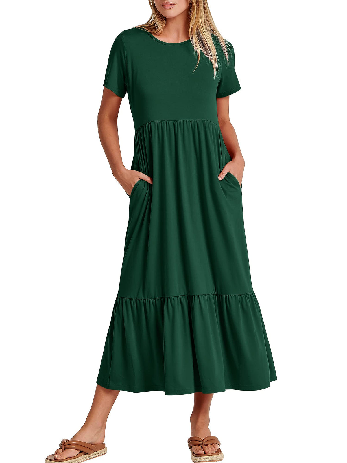 ANRABESS Womens 2026 Summer Casual Short Sleeve Maxi Dress with Pockets