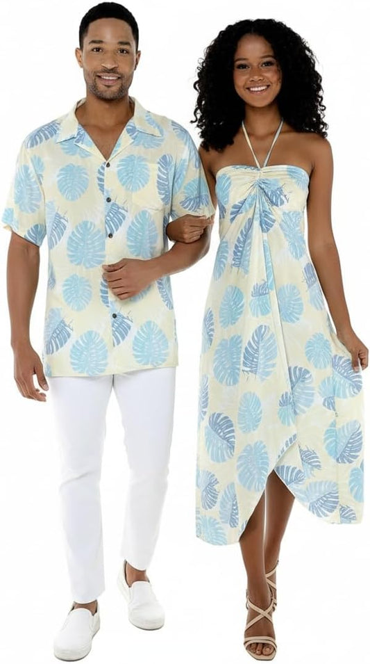 Matchable Couple Hawaiian Shirt or Dress Signature Prints Pacific Palm