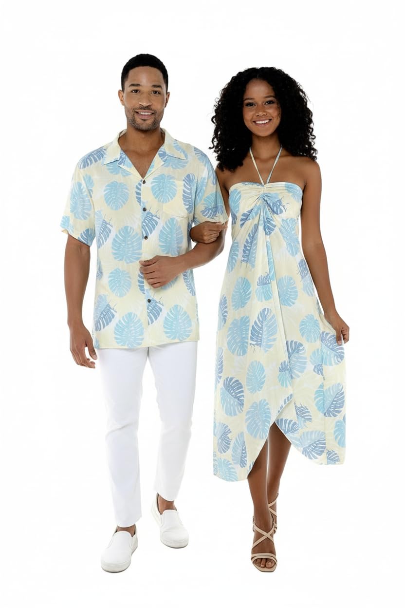 Matchable Couple Hawaiian Shirt or Dress Signature Prints Pacific Palm