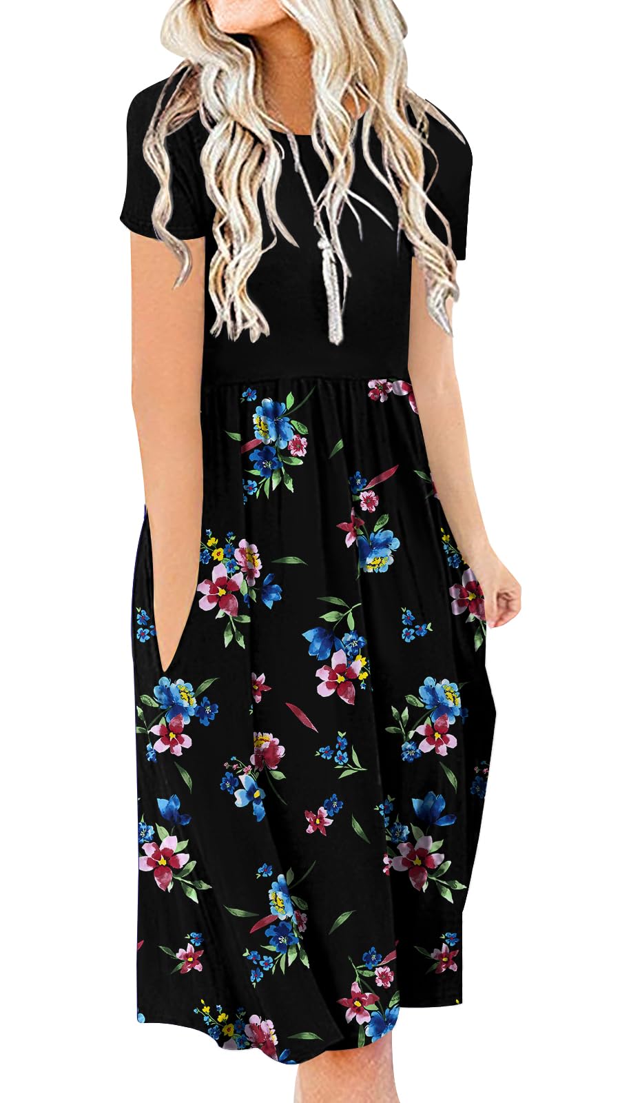 DB MOON Women Summer Casual Short Sleeve Dresses Empire Waist Dress