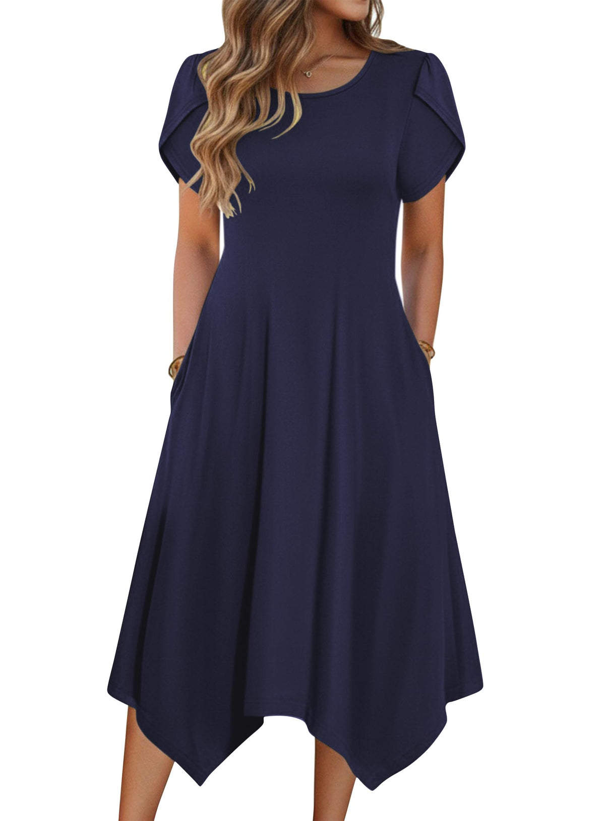 Zeagoo Womens Casual Dress for Summer Loose Hankerchief Flare Midi Sundress
