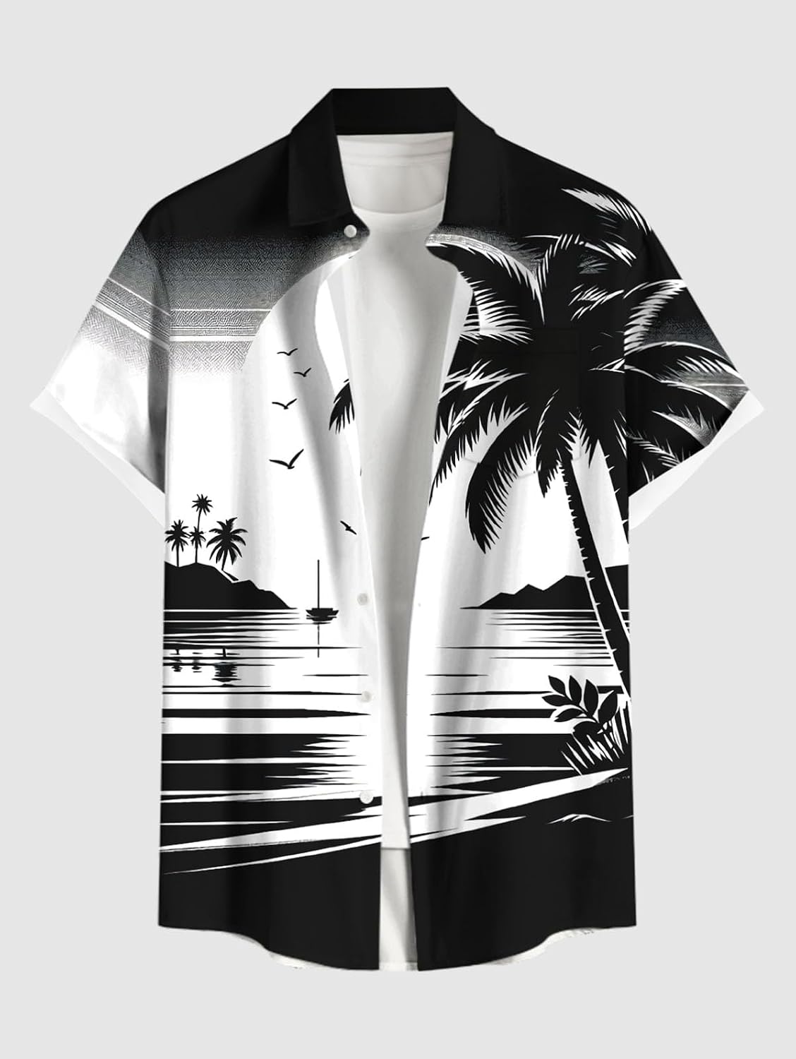 Matchable Couple Hawaiian Coconut Tree Print Shirt or Plus Size Midi Cold Shoulder Dress