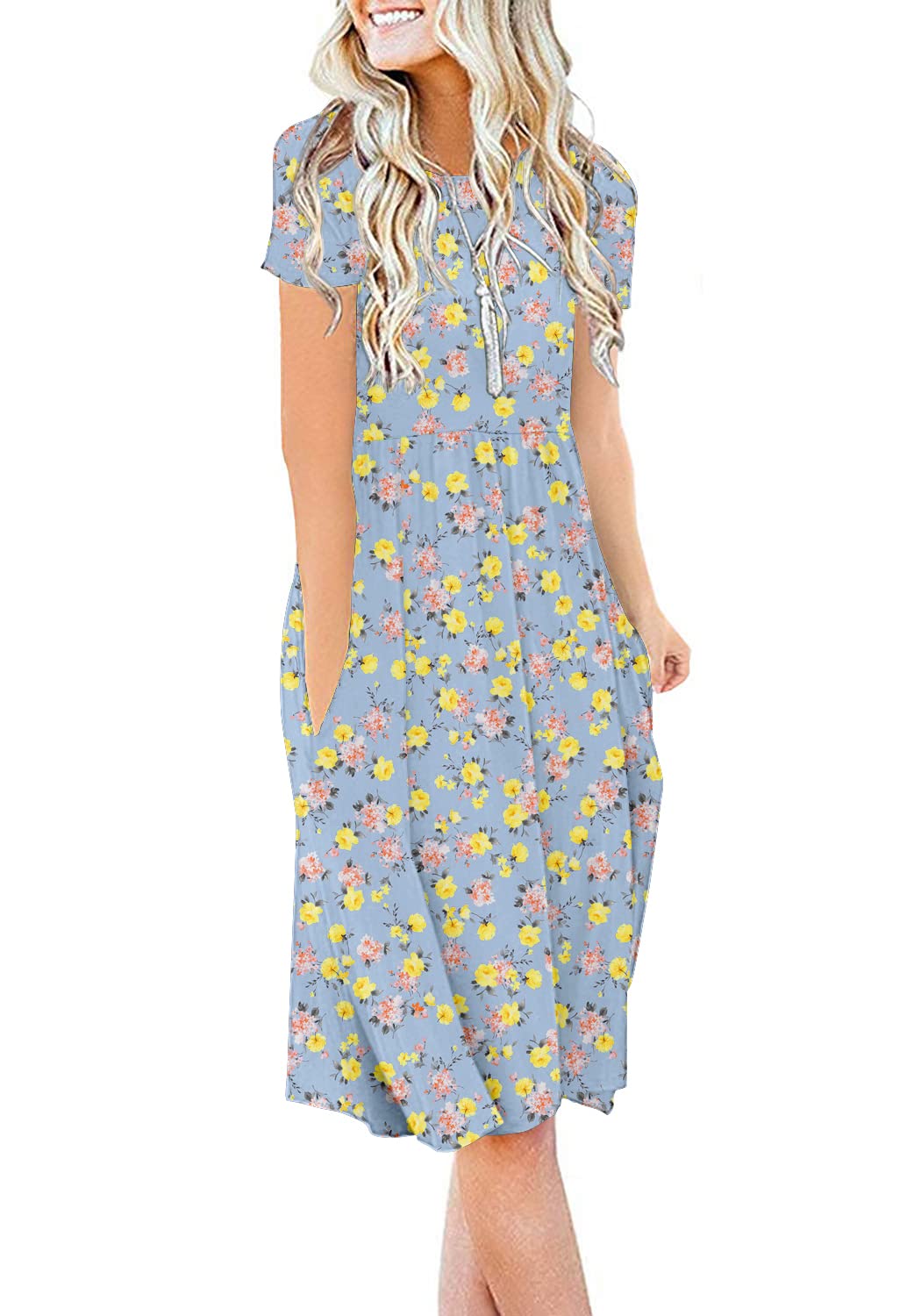 DB MOON Women Summer Casual Short Sleeve Dresses Empire Waist Dress