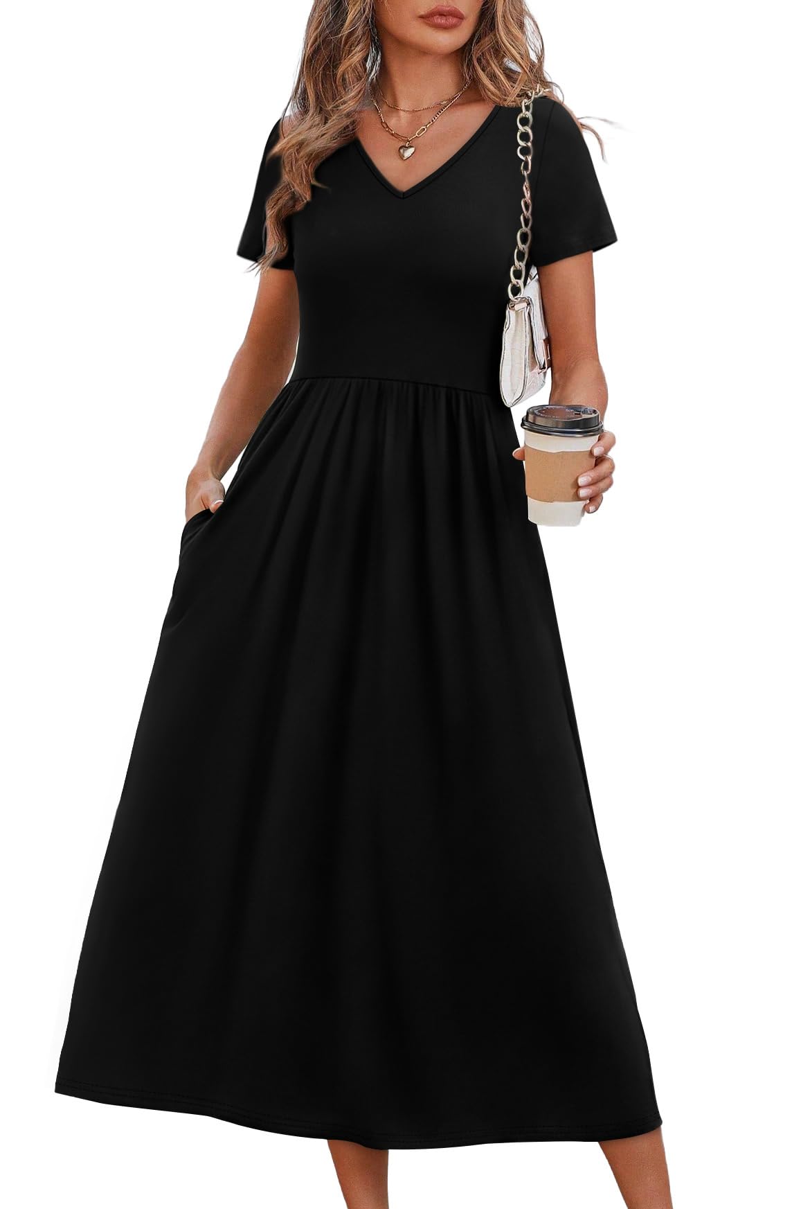 OFEEFAN Summer Dresses for Women Flowy Casual A-Line Midi Dress Beach Vacation Sundresses with Pockets S-2XL