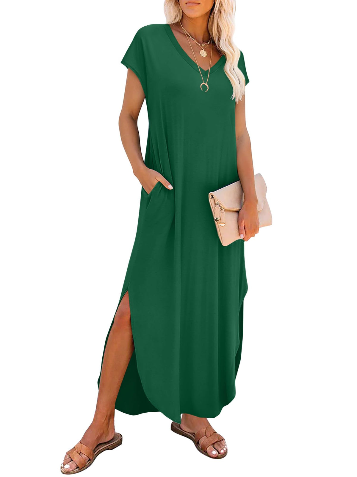 RUMIA Summer Maxi Dresses for Women Cap Sleeve Long Sundress with Pockets