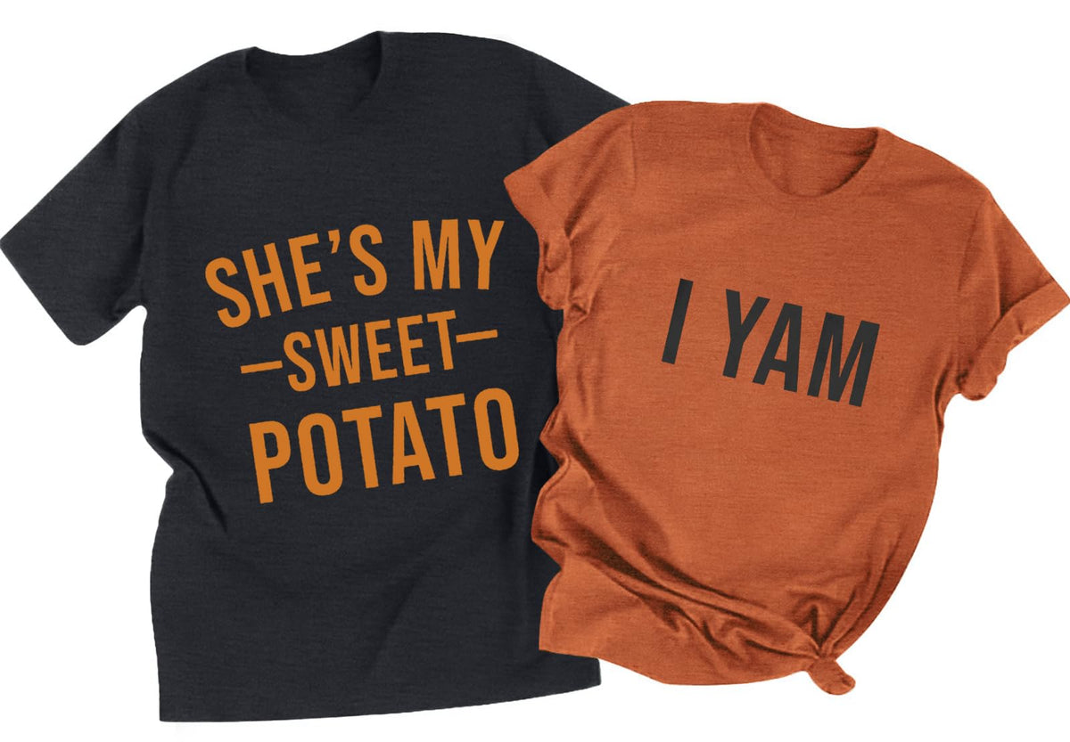 She's My Sweet Potato I Yam Shirt Matching Thanksgiving Outfits for Couples His and Her Thankful Short Sleeve Tops