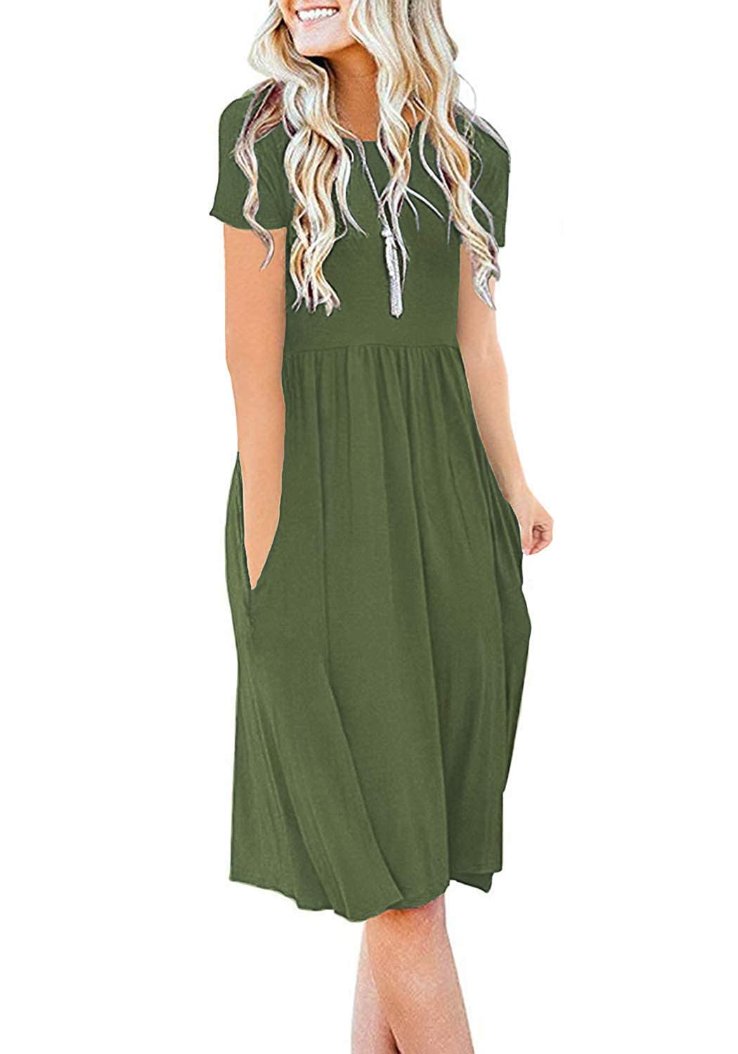 DB MOON Women Summer Casual Short Sleeve Dresses Empire Waist Dress