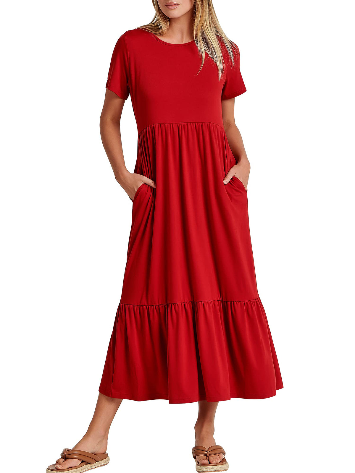 ANRABESS Womens 2026 Summer Casual Short Sleeve Maxi Dress with Pockets