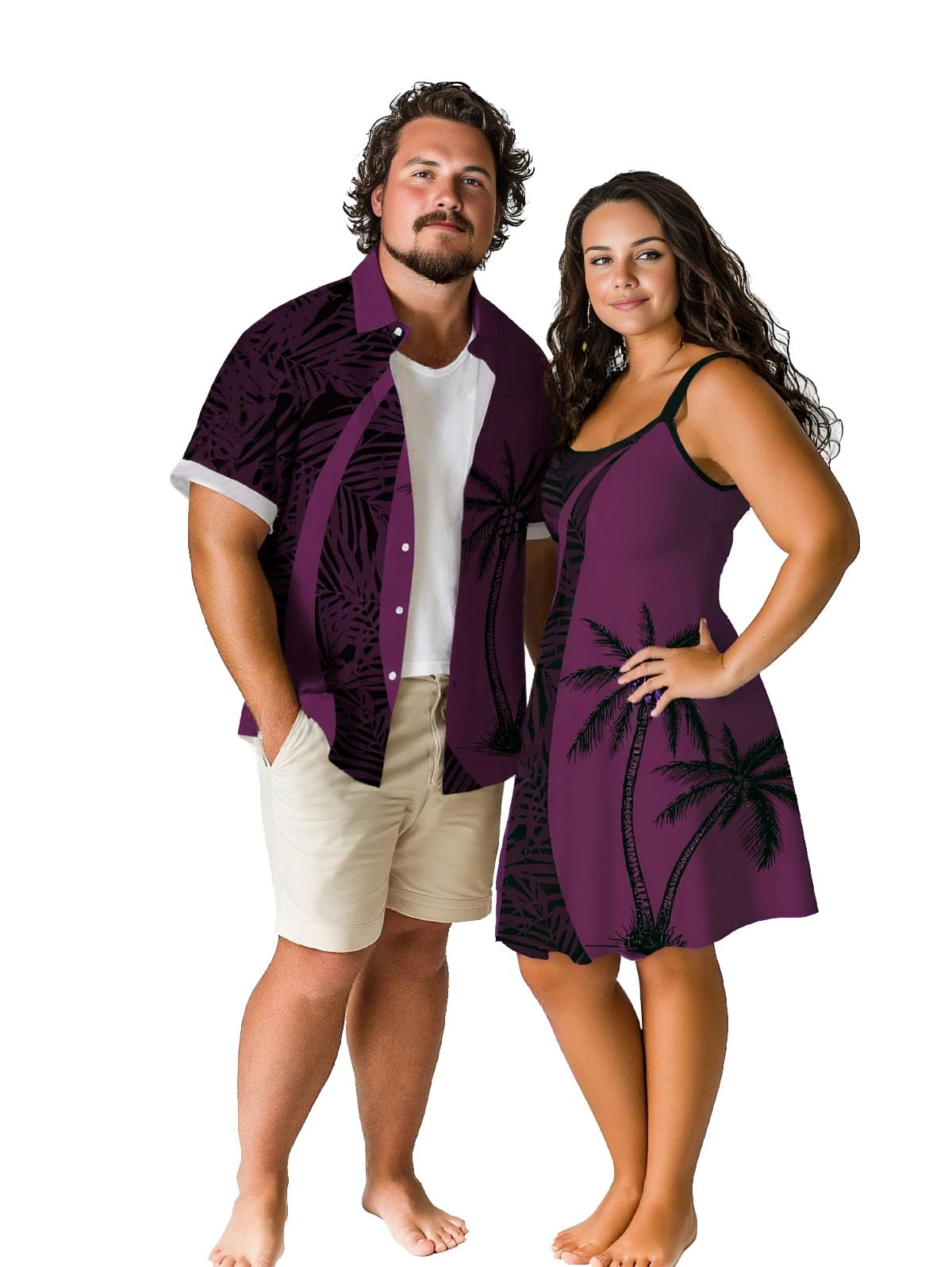 ROSE GAL Matchable Couple Hawaiian Coconut Tree Print Shirt or Plus Size Knee Length Fit and Flare Tank Dress