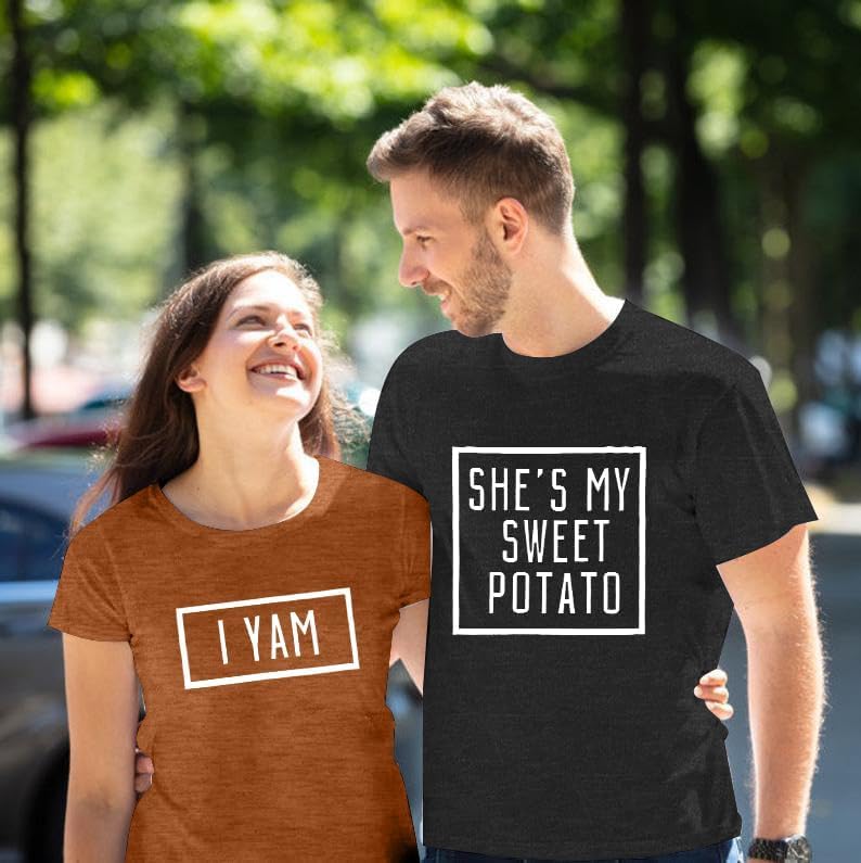 She's My Sweet Potato I Yam T-Shirt Couples Holiday Matching Shirts for Husband and Wife Casual Short Sleeve Tops