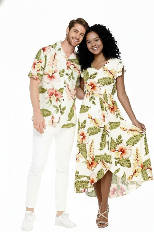 Matchable Couple Hawaiian Shirt or Wrap Dress Signature Prints Rafelsia
