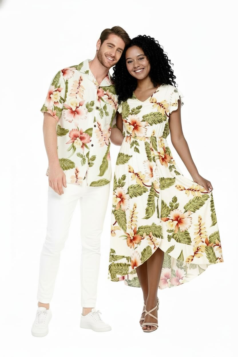 Matchable Couple Hawaiian Shirt or Wrap Dress Signature Prints Rafelsia