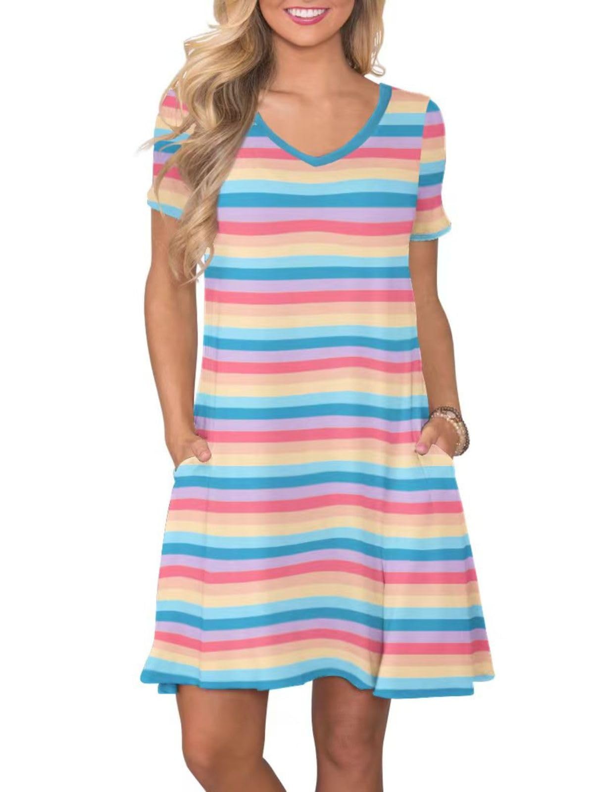 lionstill Women's Casual T Shirt Dress Summer Short Sleeve Swing Dresses with Pockets