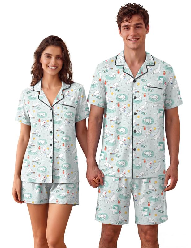 Ekouaer Matching Pajamas for Couples Short Sleeve Pjs 2 Piece Lounge Sets