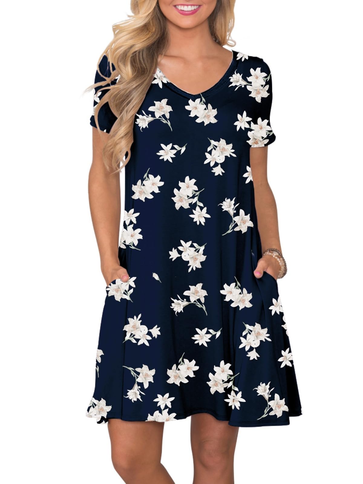 lionstill Women's Casual T Shirt Dress Summer Short Sleeve Swing Dresses with Pockets