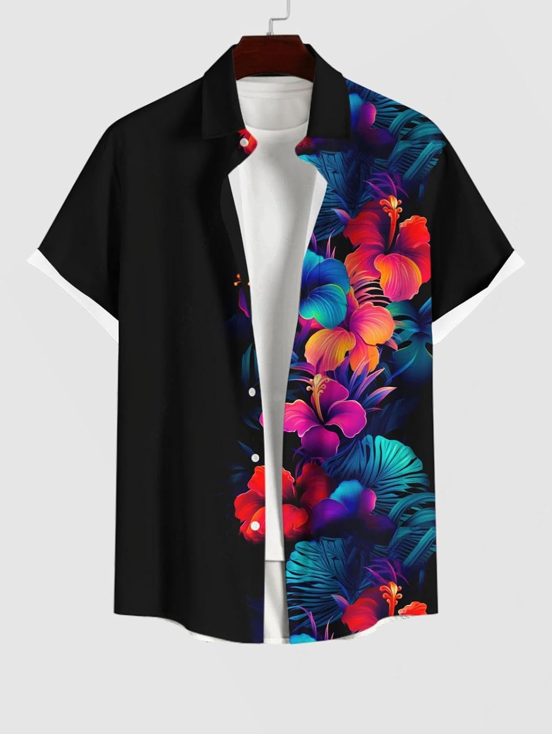ROSE GAL Matchable Couples Hawaiian Men Shirt and Women Vintage V-Neck Split Dress