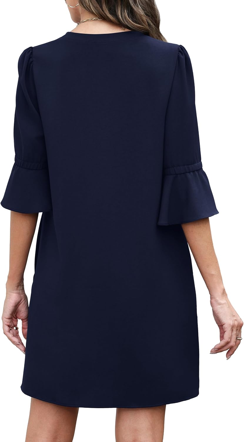 RUMIA Shift Dress for Women Ruffle Sleeve Loose Casual Dress