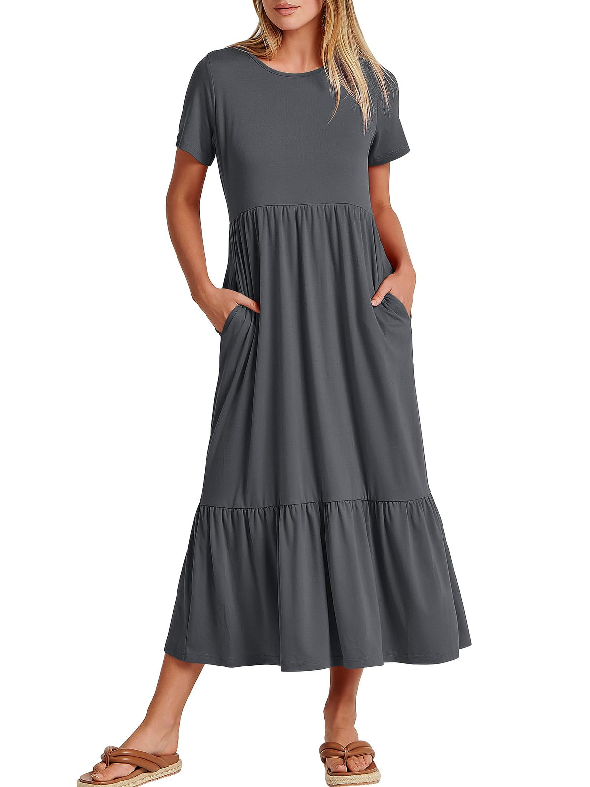 ANRABESS Womens 2026 Summer Casual Short Sleeve Maxi Dress with Pockets
