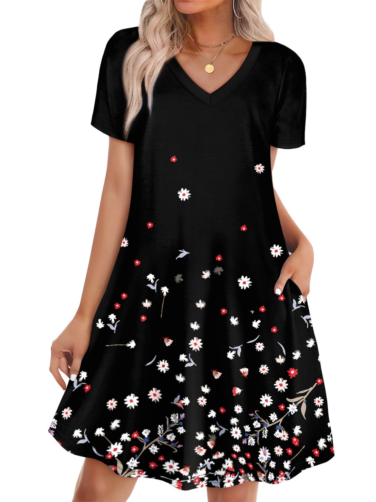 WIHOLL Boho Summer Dresses for Women Casual Loose T Shirt Dress with Pockets Beach Vacation Outfits S-4XL