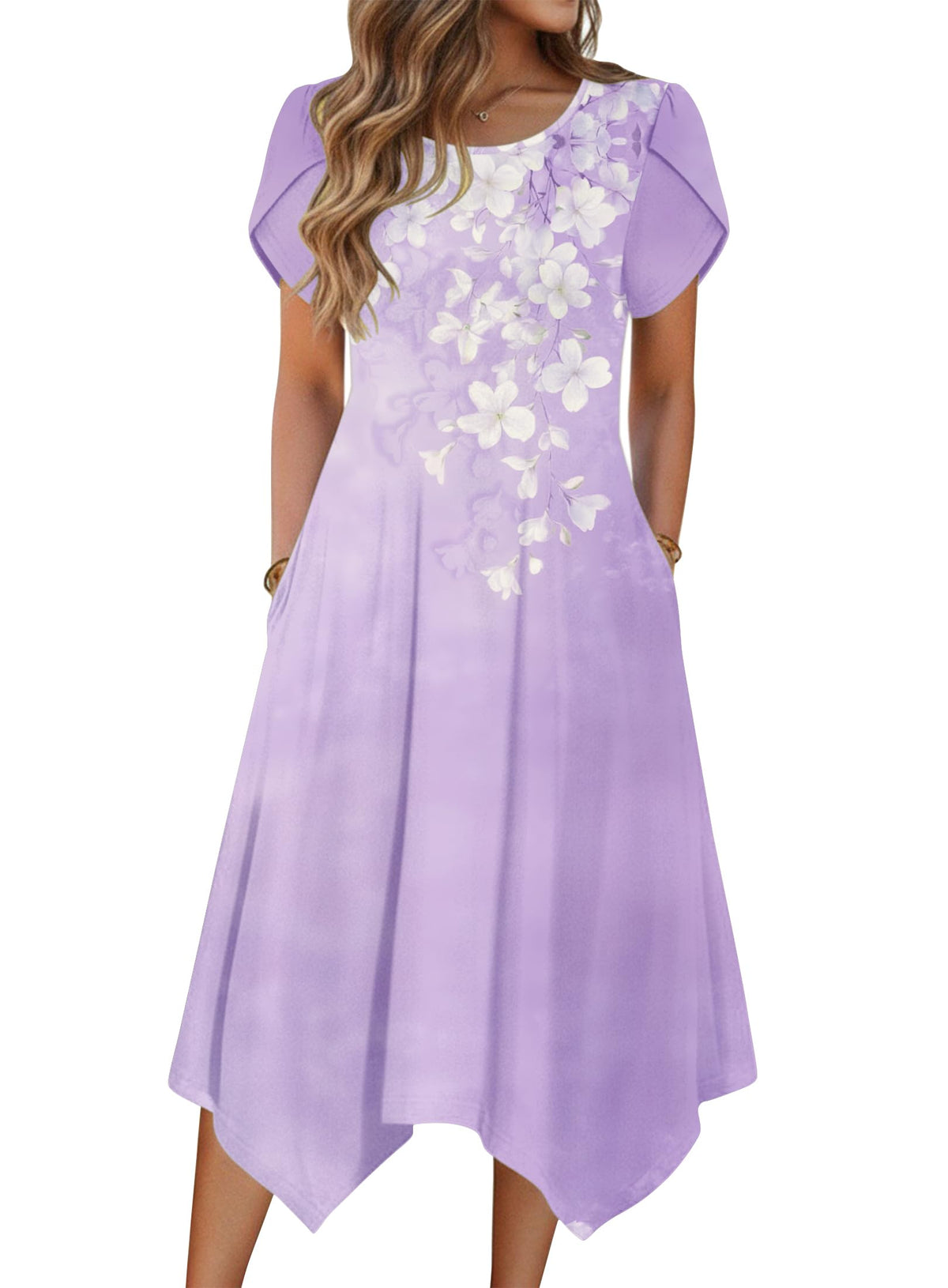 Zeagoo Womens Casual Dress for Summer Loose Hankerchief Flare Midi Sundress