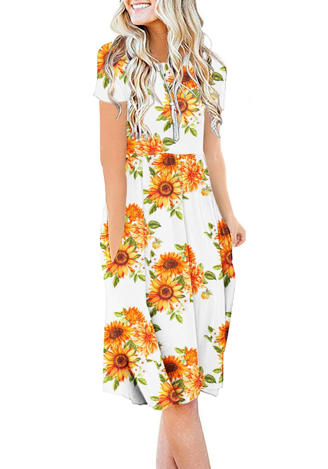 DB MOON Women Summer Casual Short Sleeve Dresses Empire Waist Dress
