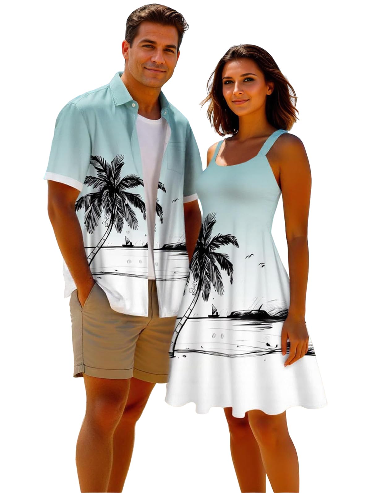 ROSE GAL Matchable Couples Hawaiian Men Shirt and Women Vintage Vintage Sleeveless Dress