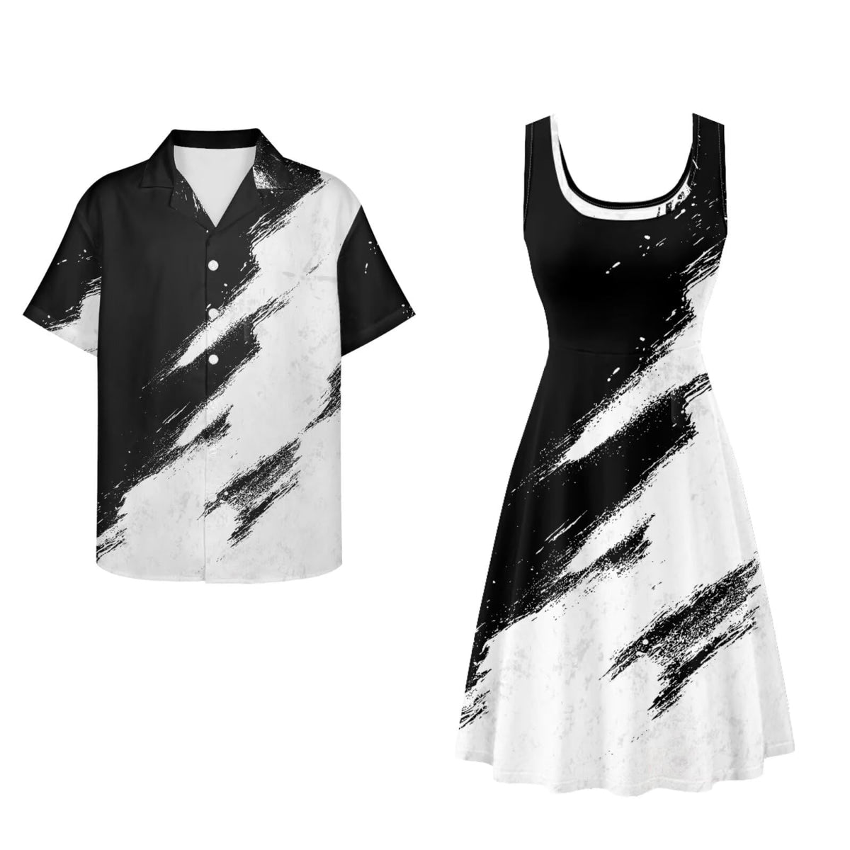 Dreaweet Summer Dresses for Women A-Line Sleeveless Flowy Sun Dresses,Men's Casual Button-Down Shirts,Couple Matching Outfits