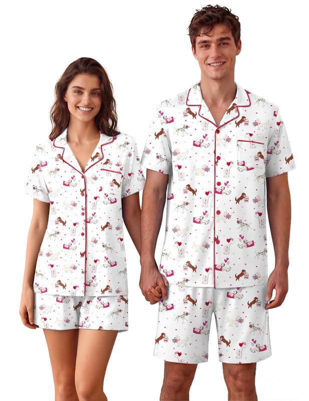 Ekouaer Matching Pajamas for Couples Short Sleeve Pjs 2 Piece Lounge Sets
