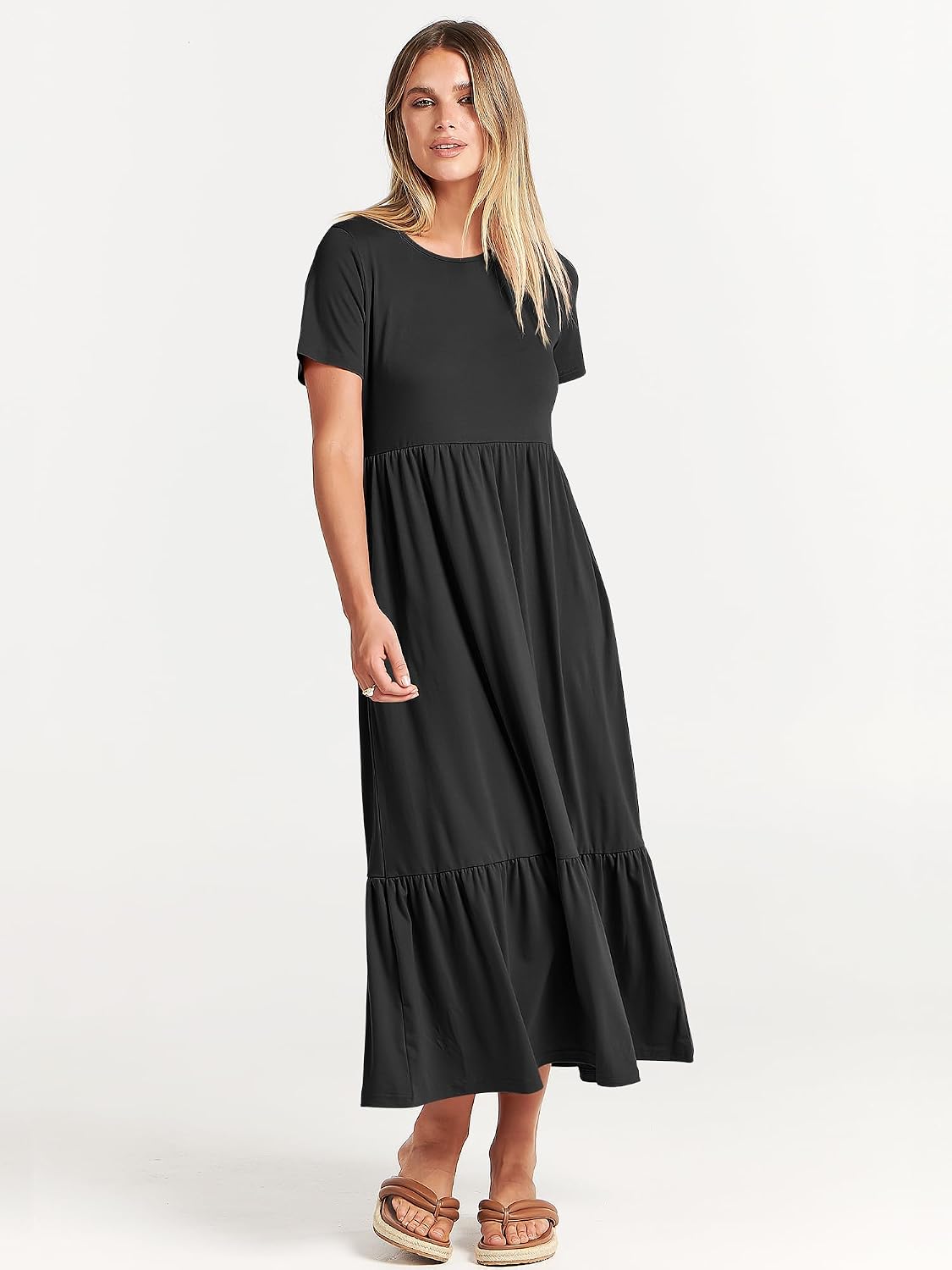 ANRABESS Womens 2026 Summer Casual Short Sleeve Maxi Dress with Pockets