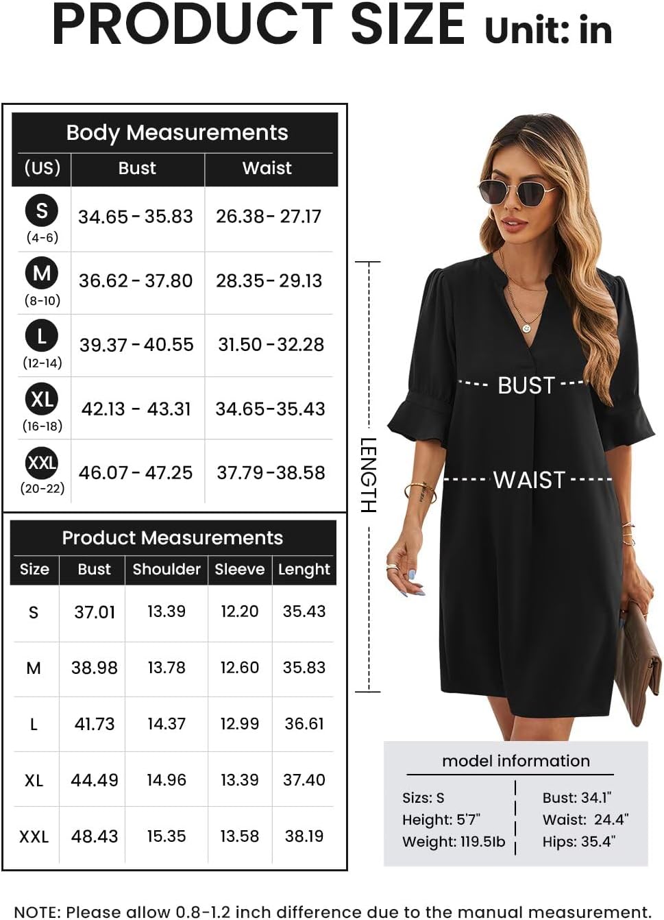QACOHU Summer Dresses for Women V Neck Ruffle Short Sleeve Shift Dress